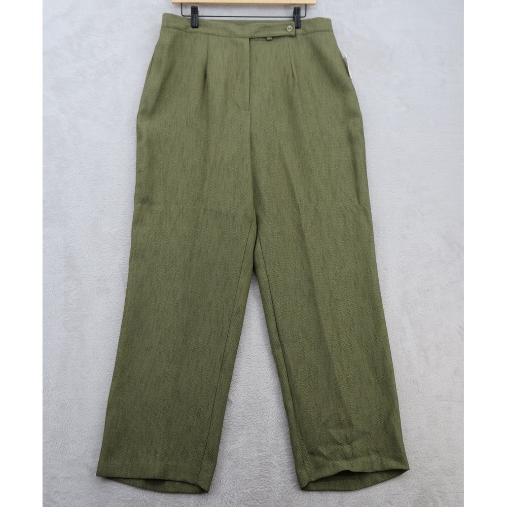 Vintage Dressbarn Woman Pants 14W Olive Green High Rise Wide Leg USA Made